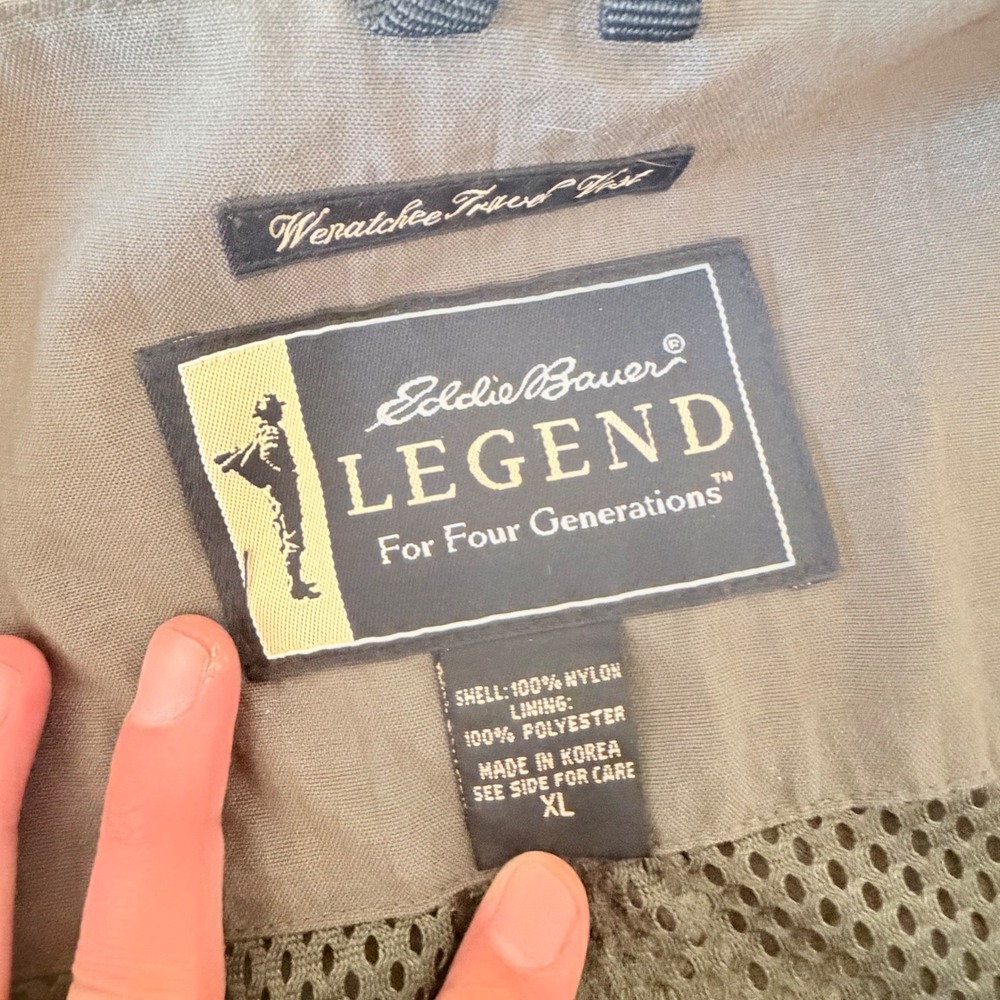 Eddie Bauer Legend Wenatchee Travel Vest XL Green Nylon Utility Fishing Cargo - Picture 11 of 13